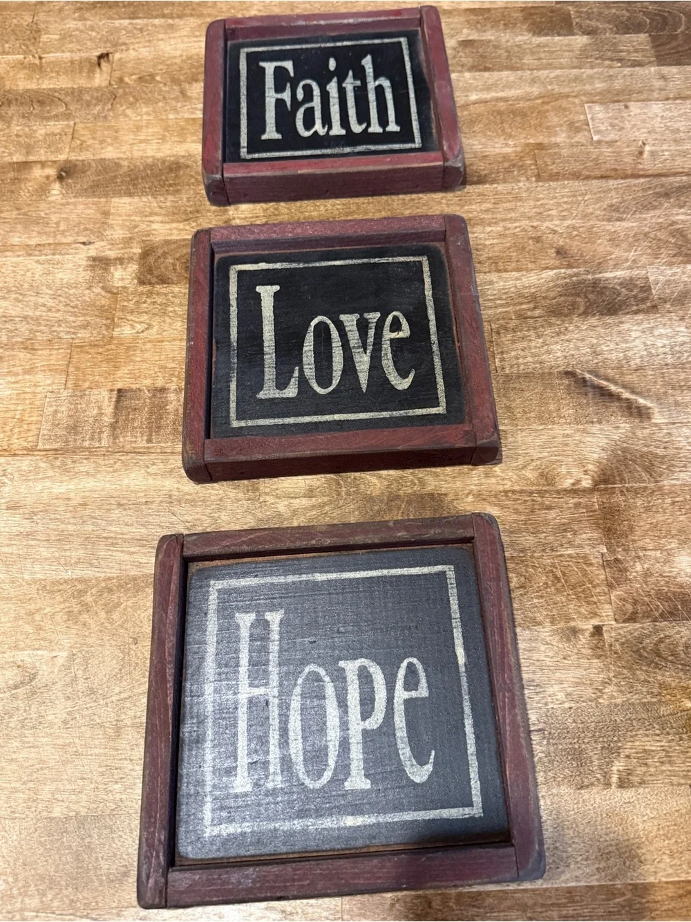 Primitive Faith Love Hope Wall Plaque Trio Signs
